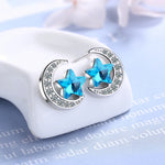 Sterling Silver Blue Star Moon Stud Earrings for Women - Wedding