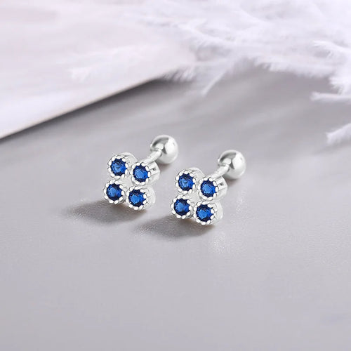 925 Sterling Silver Blue Zircon Stud Earrings for Women