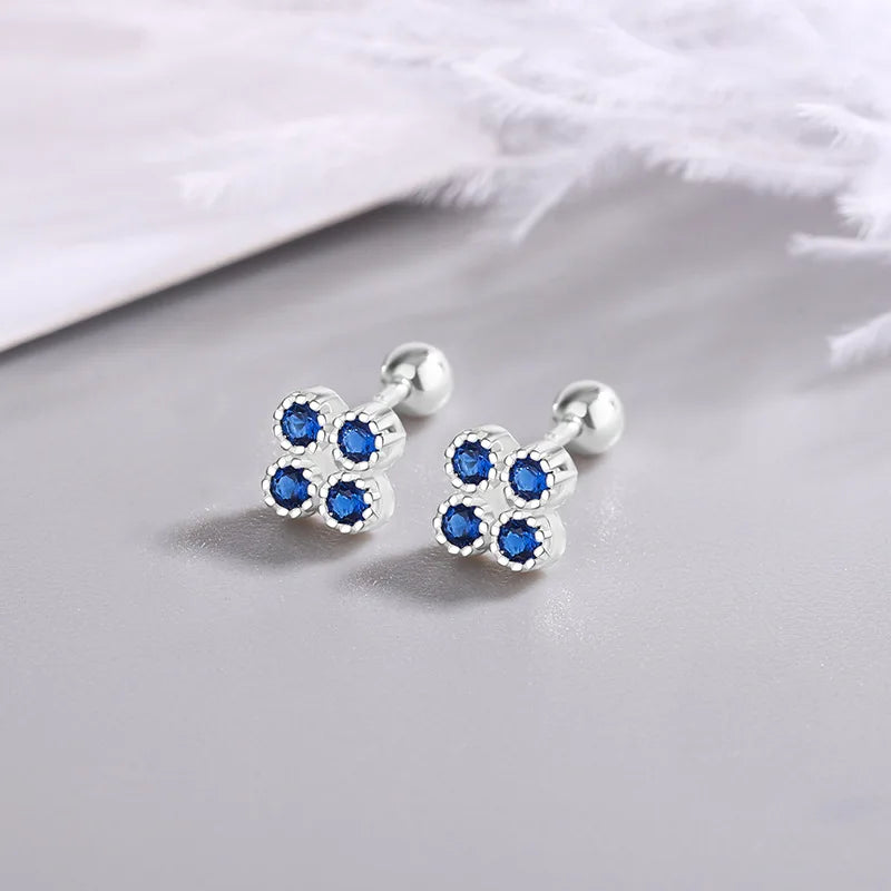 925 Sterling Silver Blue Zircon Stud Earrings for Women