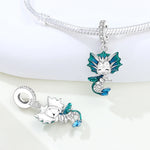 925 Sterling Silver Blue Dragon Dog Cat Animal Charm Bead