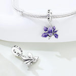 925 Sterling Silver Blooming Iris Flower Charm Bead