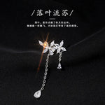 Sterling Silver Zircon Flower Tassel Earrings for Women - Vintage