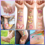 10 Sheets Butterfly Fake Tattoo for Girls Waterproof Mermaid Design Temporary Tattoo Stickers Body Decor Birthday Party Gifts