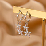 Sterling Silver Zircon Flower Earrings for Women - Wedding
