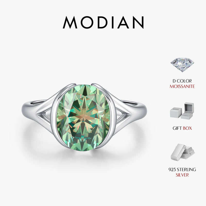 MODIAN 3CT Oval Green D Color Moissanite Ring 925 Sterling Silver Luxury Sparkling Jewelry Lab Diamond for Women Wedding Rings