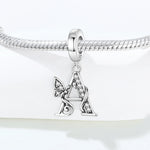 925 Sterling Silver CZ Butterfly Alphabet Letter Charm Bead