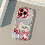 Red Ribbon Bow Cherry New Mirror Design Phone Case For iPhone 11 12 13 14 15 16 17 Pro Max 7 8 Plus XR XS 16E 17E Soft Cover