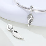 925 Sterling Silver Angel Wing Feather Dangle Charm Bead