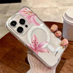 Floral Lily Orchid Pattern Magnetic Phone Case For Samsung Galaxy S25 Ultra S24 S23 Plus FE S24 Ultra S24FE Hard Clear Cover