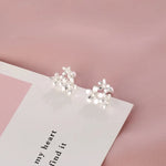 Sterling Silver Three Flowers Stud Earrings for Women - Elegant