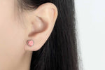 Sterling Silver Pink Zircon Heart Stud Earrings for Women - Wedding