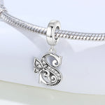 925 Sterling Silver Zircon Butterfly Alphabet Letter Charm Bead