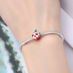 925 Sterling Silver Red Resin Skull Apple Charm Bead