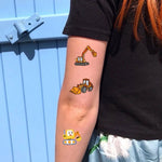 10 Sheets Excavator Vehicle Pattern Temporary Tattoos For Hand Body Engineering Crane, Cartoon Tattoos Stickers