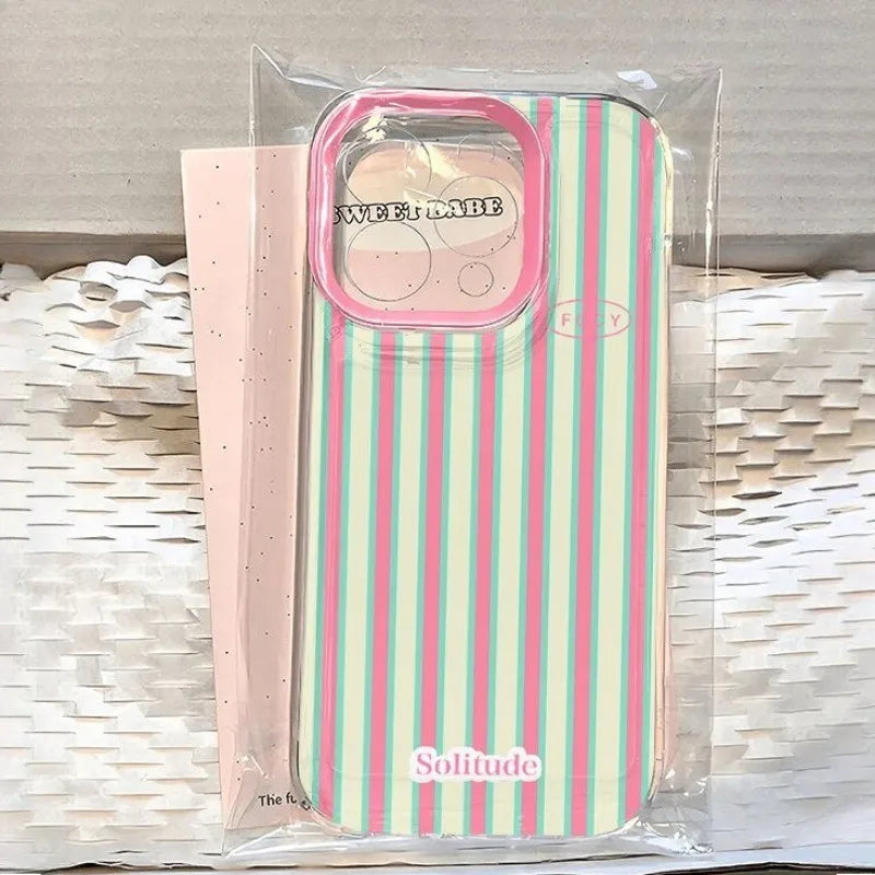 Minimalist Pink Blue Striped Simple Clear Case for Xiaomi Redmi 13 14C 13C Note 14 13 12 11 Pro Plus 12S 11 10S Pro Soft Cover