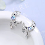 Sterling Silver Moon Tassel Stud Earrings for Women - Gift
