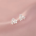 Sterling Silver Three Flowers Stud Earrings for Women - Elegant