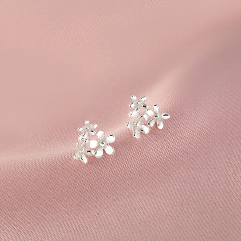 Sterling Silver Three Flowers Stud Earrings for Women - Elegant