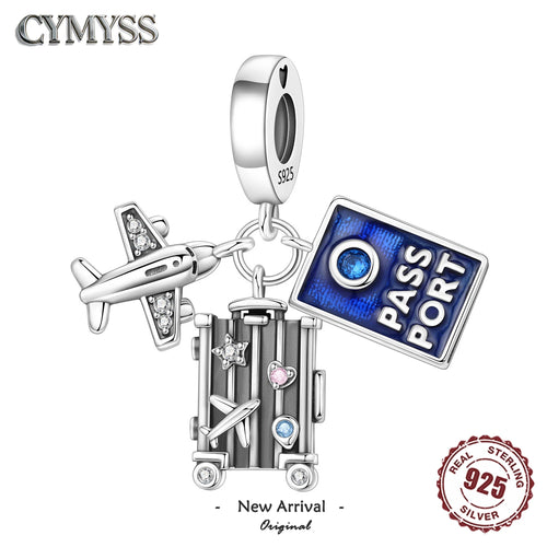 925 Sterling Silver Travel Airplane Camera Suitcase Charm Bead