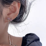 Sterling Silver Pink Bow Zircon Stud Earrings for Women - Wedding