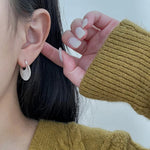 Stainless Steel Geometric Round Hoop Earrings for Women - Korean