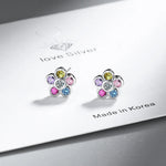 925 Sterling Silver Rainbow Zircon Stud Earrings for Women