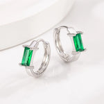 925 Sterling Silver Green Zircon Square Stud Earrings for Women