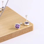 925 Sterling Silver Purple Zircon Square Stud Earrings for Women