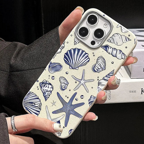 Ocean Elements Blue Print Phone Case For iPhone 17 16 Pro 16E 15 14 13 12 11 Pro Max 17 Air X XR XS 7 8 Plus Shockproof Cover