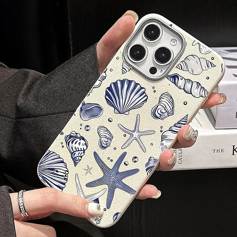 Ocean Elements Blue Print Phone Case For iPhone 17 16 Pro 16E 15 14 13 12 11 Pro Max 17 Air X XR XS 7 8 Plus Shockproof Cover