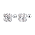 Sterling Silver Four Round Zircon Stud Earrings for Women - Elegant