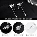 Sterling Silver Zircon Flower Tassel Earrings for Women - Vintage