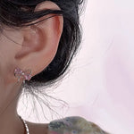 Sterling Silver Pink Bow Zircon Stud Earrings for Women - Wedding