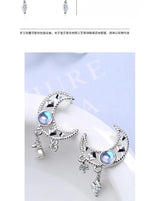 Sterling Silver Moon Tassel Stud Earrings for Women - Gift
