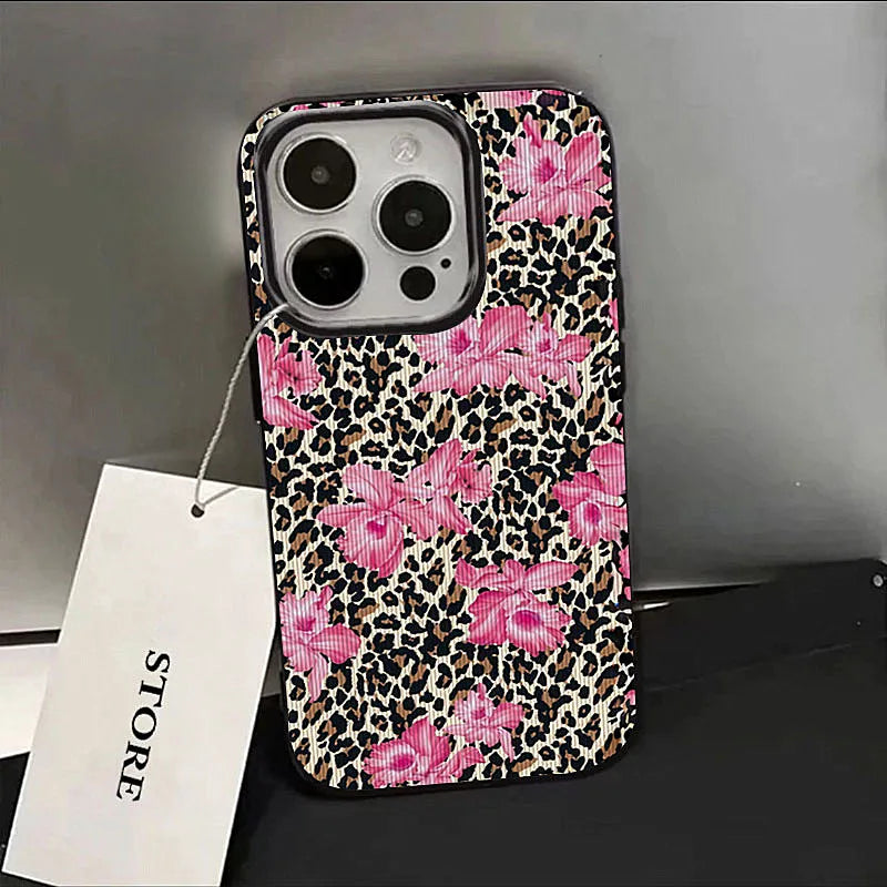 Pink Flowers Leopard Print Phone Case For iPhone 16 15 14 13 12 17 Air 11 Pro Max X XR XSMax 7 8 Plus SE20 16E Soft Back Cover
