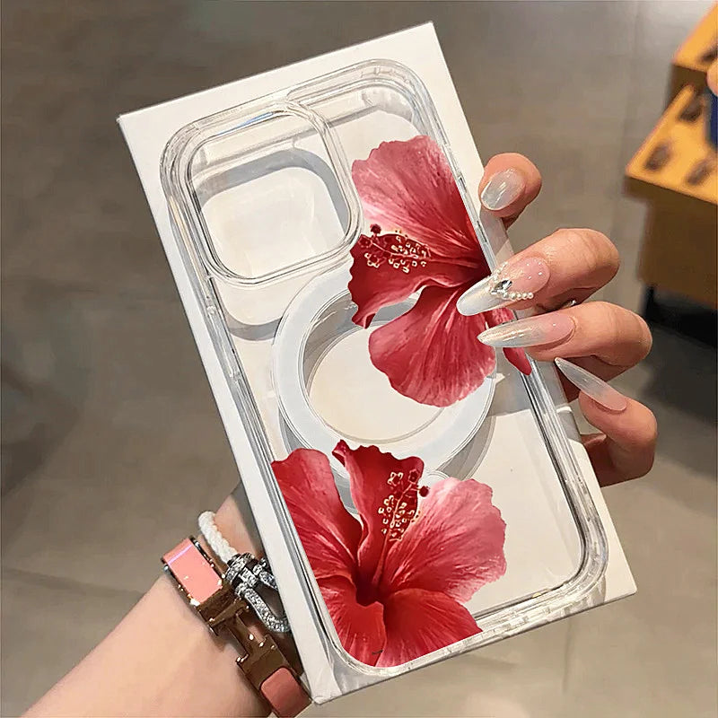 Hibiscus Flower Case For iPhone 11 12 Pro 13 14 Plus 15 16 17 Air Pro Max XS X XR 7 8 Plus SE2 16E Phone Cover