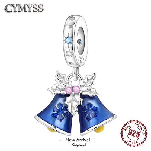 925 Sterling Silver Zircon Blue Bell Christmas Charm Bead