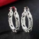 Sterling Silver Carved Flower Small Hoop Earrings for Women
