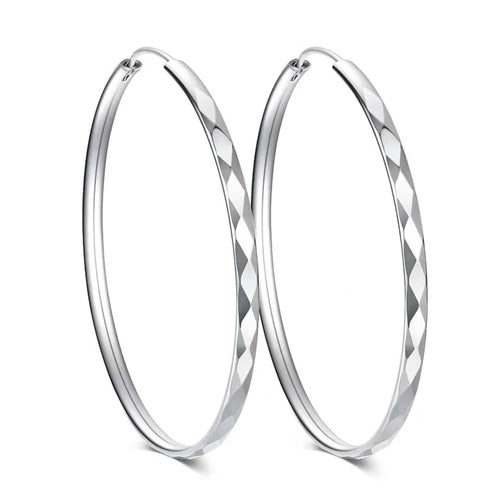 Sterling Silver Diamond-Cut 3-6cm Hoop Earrings for Women