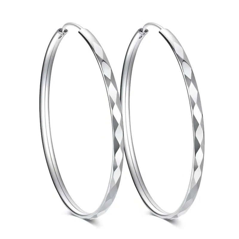 Sterling Silver Diamond-Cut 3-6cm Hoop Earrings for Women