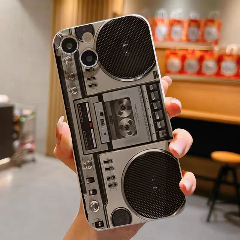 Retro Radio Graphic Phone Case For Samsung Galaxy A15 A35 A55 A33 A53 A52 5G S24 S23 S22 Ultra S21 Plus FE Liquid Silicone Cover