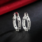 Sterling Silver Carved Flower Small Hoop Earrings for Women