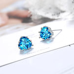 Sterling Silver Blue Heart Zircon Stud Earrings for Women - Elegant