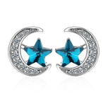 Sterling Silver Blue Star Moon Stud Earrings for Women - Wedding