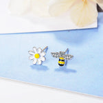 Sterling Silver Flower Bee Stud Earrings for Women - Wedding Party