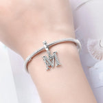 925 Sterling Silver Zircon Alphabet Letter Dangle Charm Bead