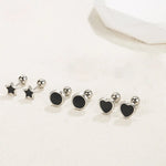 Sterling Silver Black Heart Star Stud Earrings for Women - Gift
