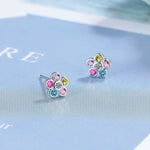 925 Sterling Silver Rainbow Zircon Stud Earrings for Women
