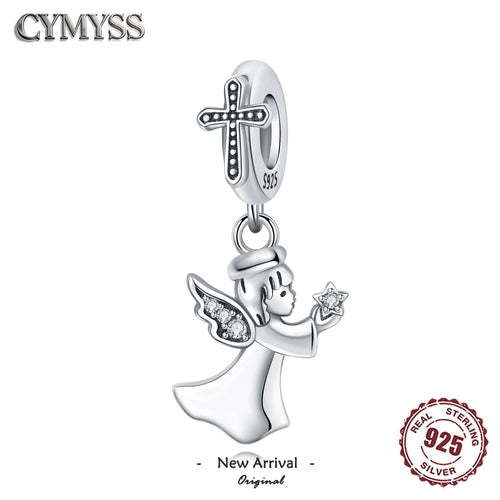 925 Sterling Silver Angel Cross Charm Pendant