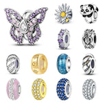 925 Sterling Silver Purple Butterfly Safety Chain Stopper Bead